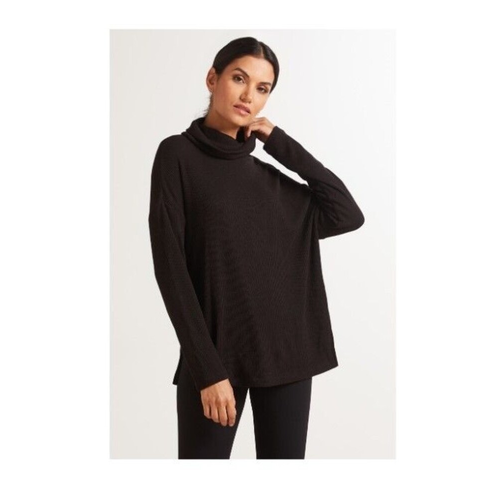 Sanctuary Women's Find Me Funnel Neck Lounging Tunic Black Sweater Size L  12062